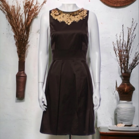 ANTONIO MELANI Dresses & Skirts - Antonio Melani Coco Brown Satin Sleeveless Sheathe Dress Size 6